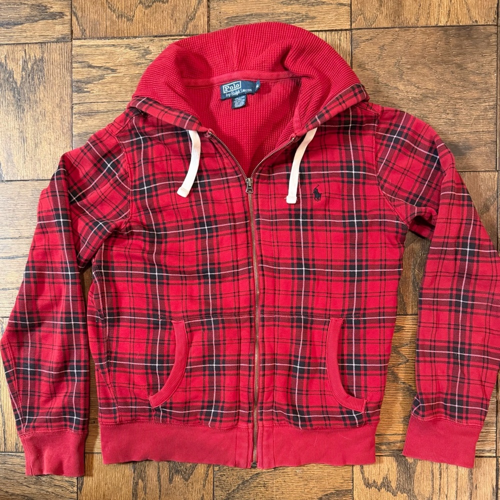 Polo by Ralph Lauren Red Plaid Jacket, Medium with hood.